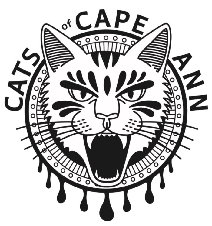 Vector of mad cat in center of mandala, Black Design, Cats of Cape Ann